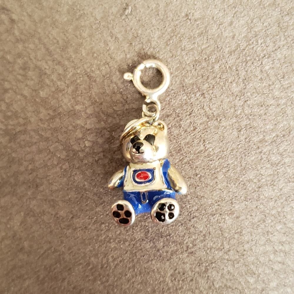 Vintage Retired Silver Teddy Bear Boy Charm Red White Blue